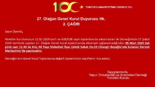 27. OLAĞAN GENEL KURUL DUYURUSU 2.ÇAĞRI